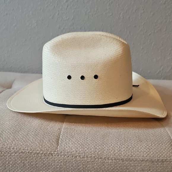 Women's Cream Straw Cowboy Hat with Black Hatband - Picture 4 of 10